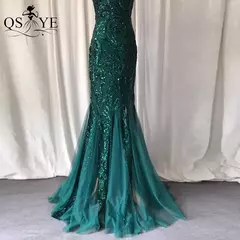 Vestidos de lantejoulas de um ombro, vestido longo do baile da sereia, elegante na internet