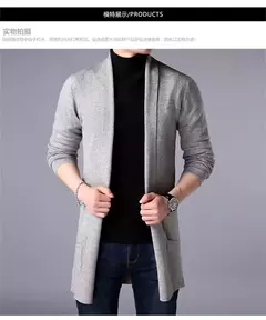 Jaqueta de cardigã de malha longa masculina, suéter casual, casaco fino, monocromática, moda, nova, outono, 2024 - Wolf Magazine