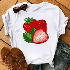 Camiseta branca estampada com frutas engraçadas para mulheres, estampa Kawaii Banana, camiseta Harajuku, manga curta, camiseta, moda