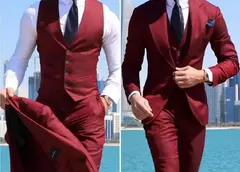 Imagem do Smoking Slim Fit para casamento masculino, terno padrinhos, jaqueta formal de negócios, colete, calças, noivo clássico, 3 peças