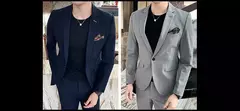 (Blazer + calças) high-end marca formal negócios xadrez terno dos homens noivo vestido de casamento cor sólida palco desempenho smoking S-7XL