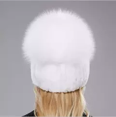 Real Genuine Fox Fur Gorros Chapéu para Mulheres, Pele de Coelho Rex Natural Boné de Caveira, Chapéus de malha para meninas, inverno, estilo russo, novo na internet