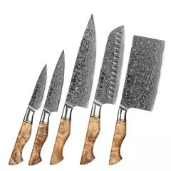 Hezhen 5 a 6pc conjunto de faca cozinha profissional damasco super aço chef paring santoku afiada cozinhar cozinha com suporte magnético - comprar online