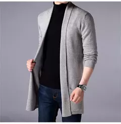 Imagem do Jaqueta de cardigã de malha longa masculina, suéter casual, casaco fino, monocromática, moda, nova, outono, 2024