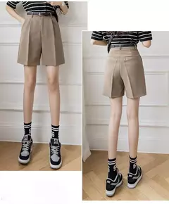 Shorts de salto com zíper, shorts da moda para mulheres, de high street, com cortina, casual, cor sólida, com cintura alta, para escritório, verão e com cinto na internet