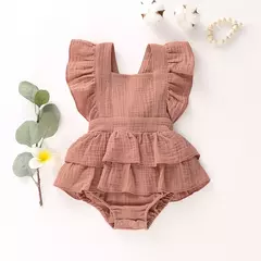 2023 Verão Bebê Recém-nascido Meninas Bodysuits Roupas Princesa Ruffle Algodão Macacão Bonito Criança Backless Lace Up Bow Beach Outfits - loja online