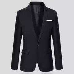 Imagem do Blazer fino monocromático para homens, jaqueta de escritório masculina, tamanho grande, preto e azul, casaco de casamento coreano