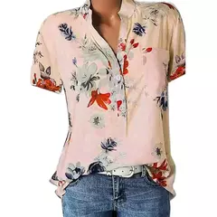 Camisa feminina de manga curta com decote em v, blusa elegante, estampada, tamanho grande, moda casual - comprar online