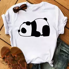 Imagem do Maycaur-camiseta de manga curta para mulher, top solto com estampa de panda fofa, casual e solta, verão