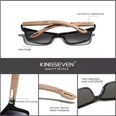 KINGSEVEN-Óculos De Sol Polarizados De Madeira Vintage para Homens e Mulheres, Moda Quadrada Óculos De Sol, Proteção De Madeira UV400, 100%