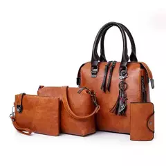 Bolsa de couro de luxo para mulheres, bolsa de ombro feminina, bolsas de alça superior, marcas de grife famosas, 4 peças por conjunto - comprar online