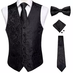 Festa de casamento ouro colete paisley floral jacquard colete masculino 4 pçs colete gravata lenço anel hanky abotoaduras conjunto dibangu - Wolf Magazine