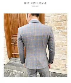 Conjunto de vestido de noiva xadrez slim fit masculino, blazers, jaqueta, calças, calças, casaco, terno, design estilo masculino, moda, 2 peças - comprar online