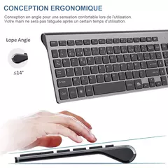 Conjunto de Teclado Sem Fio Francês, Layout AZERTY, Ultra Fino, 2.4G, Silencioso, Chave de Tesoura Compacta, Mac, Windows, PC, Laptop, TV Box