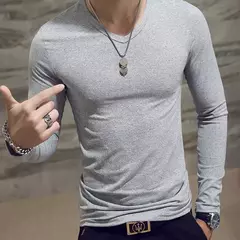 Pulôver elástico de gola alta para homens, roupa íntima fina, blusa de tricô fina, camiseta base, cor sólida, primavera, outono