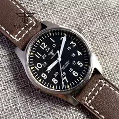 Relógios piloto de mergulho automático Tandorio para homens, vidro safira, mostrador luminoso verde, pulseira de couro, coroa de parafuso, NH35A, 20Bar, 39mm - Wolf Magazine