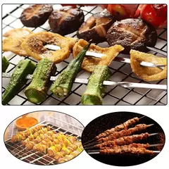 Espeto de churrasco em aço inoxidável, espetos reutilizáveis BBQ Kebab para acampamento ao ar livre, ferramentas de piquenique, cozinhar ferramentas, 10 pcs, 15pcs