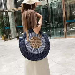 Bolsa de ombro redonda de palha de verão, bolsa de mão feminina de grande capacidade, artesanal, bolsas de praia de vime da moda, bolsa de mão, férias - loja online