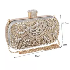 Embreagem noite diamante para mulheres, mini bolsa dourada, bolsa de ombro corrente, pequena oca flores de cristal, bolsa para festa de casamento - Wolf Magazine