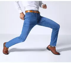 Jeans estilo clássico irmão Wang masculino, casual, stretch, fino, calça jeans, azul claro, calça preta, marca masculina na internet