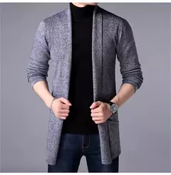 Masculino estilo longo lã camisola x-long malha suéter casacos de cor sólida sweatercoat masculino malha cardigan - loja online