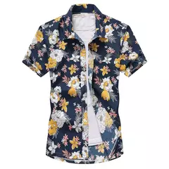 Camisa havaiana de botão manga curta masculina, estampada em coqueiro, camisa Aloha, casual moda praia, plus size, verão, 5XL, 26 cores - loja online