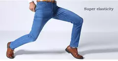 Imagem do Jeans estilo clássico irmão Wang masculino, casual, stretch, fino, calça jeans, azul claro, calça preta, marca masculina