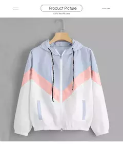 Jaqueta corta-vento com capuz feminino, bloco de cor elegante, patchwork, jaqueta bomber com zíper, casaco casual, impermeável, Casacos outonos, moda na internet