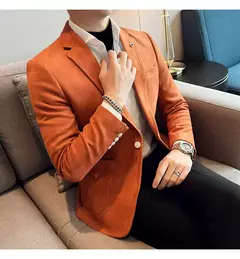 Nova Moda Terno Casaco dos homens Slim Fit Deerskin Veludo Elegante Luxo Blazer Casaco Negócios Casual Casamento Plus Size Terno 4XL-S na internet