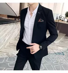 (Blazer + calças) high-end marca formal negócios xadrez terno dos homens noivo vestido de casamento cor sólida palco desempenho smoking S-7XL - Wolf Magazine