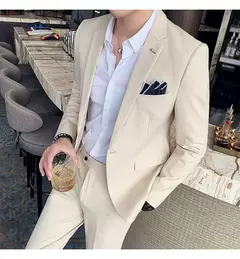 (Blazer + calças) high-end marca formal negócios xadrez terno dos homens noivo vestido de casamento cor sólida palco desempenho smoking S-7XL