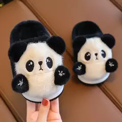 Chinelos panda de pelúcia fofos para crianças, chinelo de algodão para menino e menina, sapato infantil, interior, casa, inverno - loja online