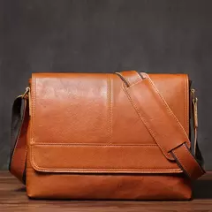 Imagem do ROOG-Saco de estilingue de ombro em couro genuíno, pasta masculina, crossbody luxo vintage, couro casual, bolsa mensageiro para iPad, 12,9 polegadas