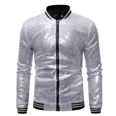 Brilhante Sequins Sparkle Bomber Jacket Homens 2023 Mais Novo Ouro Glitter Listrado Zipper Mens Jaquetas E Casacos Festa Dance Show Roupas