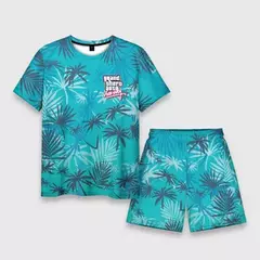 Conjunto de shorts de praia de verão masculino, roupas de homem extragrande, Game Grand Theft Auto 3D Palm Tree Print, GTA T-shirt, 2 Pcs Set - Wolf Magazine