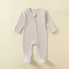 Macacão infantil de zíper de manga comprida, pijama sólido, algodão orgânico, sleepsuits waffle, macacão meninos e meninas, 100% algodão - loja online