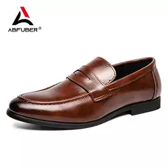 Mocassins de couro genuíno masculino, sapatos de negócios, vestido de noiva, moda casual, centavo, macio - comprar online