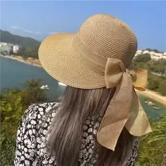 Chapéu de palha bowknot aba larga para mulheres, boné de praia, proteção UV, boné panamá respirável, chapéu balde casual, moda verão - Wolf Magazine