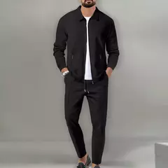 Conjunto de duas peças de waffle masculino, zíper de lapela, casaco monocromático, confortável casual, primavera e verão, best-seller - comprar online