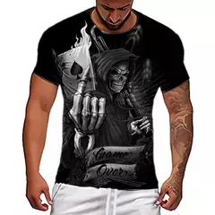 Camiseta de crânio extragrande manga curta masculina, streetwear de hip-hop, blusa casual, camiseta Harajuku, Y2k, roupa gola O, tendência