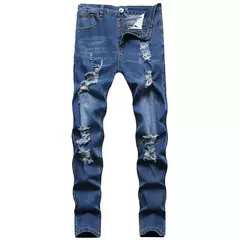 Jeans slim-fit rasgado e desbotado masculino, calça casual vintage na moda, estilo europeu e americano, S-XXXL, novo, 2024 na internet