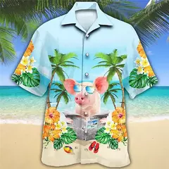 Flamingo desenho animado 3D dos homens camisa havaiana, camisa de praia extragrande, tops de manga curta, roupas masculinas engraçadas, moda verão, nova - loja online