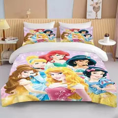 Disney Princesa Snow White Bedding Set, Cinderela Ella Bed Cover,Ariel e Aurora Bed Cover,3D Rapunzel Bedding Set para Crianças