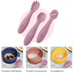 3 pçs colher de silicone garfo para utensílios de bebê conjunto alimentação comida criança aprender a comer treinamento garfo macio talheres utensílios de mesa das crianças