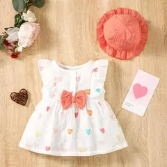 Vestido Sem Mangas do Recém-nascido com Chapéu, Conjunto de Roupas de Bebé Menina, Roupa Infantil Bonito, Love Print, Moda Verão, 0-9Months, 2Pcs na internet