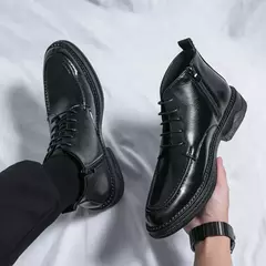 Botas de couro genuíno para homens, sapatos de vaqueiro de plataforma de segurança, zíper lateral, chelsea, designer, primavera, outono, 2023 - loja online