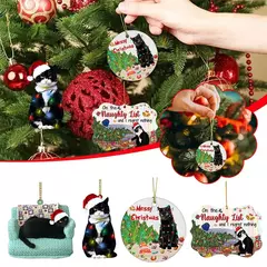 Imagem do Pingente De Natal De Acrílico Gato Preto, Xmas Tree Hanging Animal Ornamentos, Decoração De Festa De Casa, Casamento, Ano Novo