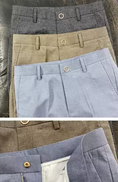 Homens terno calças calças formais pantalone hombre estiramento fino cor sólida vestido casual calças de comprimento total moda novas roupas masculinas - loja online