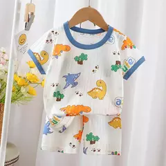 Conjunto de pijamas com estampa de dinossauro para meninos e meninas, camiseta e shorts infantis, terno infantil, verão, novo, 2 peças - comprar online