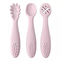 Imagem do 3 pçs colher de silicone garfo para utensílios de bebê conjunto alimentação comida criança aprender a comer treinamento garfo macio talheres utensílios de mesa das crianças